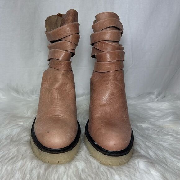 Free People Jesse NWOT English Tan Leather Cutout Platform Boots Sz 38.5/US 8 - Picture 3 of 7